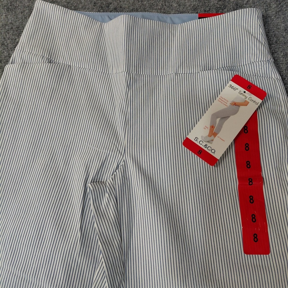 SC & CO Womens 360 Tummy Control Capri White Blue Pin Stripe Pant Size 8